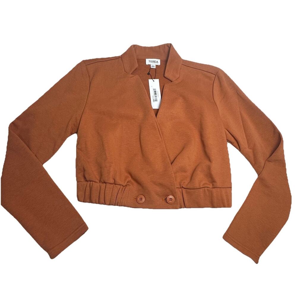 Terea By Andrea Pitter Women’s Adobe Madelyn Cropped French Terry Jacket Sz XL 1